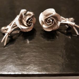 Lewis Segal Silvertone Rose Pierced Earrings